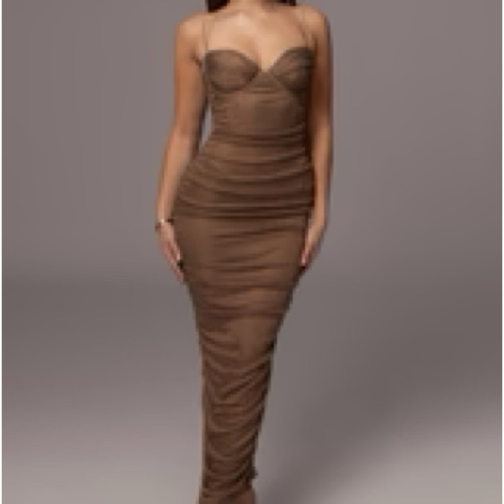 JLUXLABEL Brown Ruched Bodycon Dress